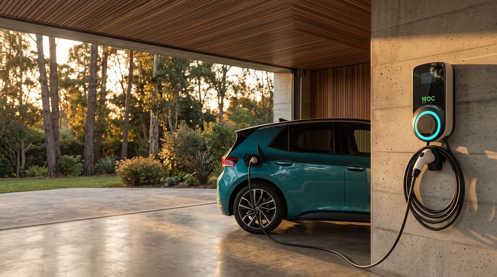 Garage de una casa con cargador MOC energy